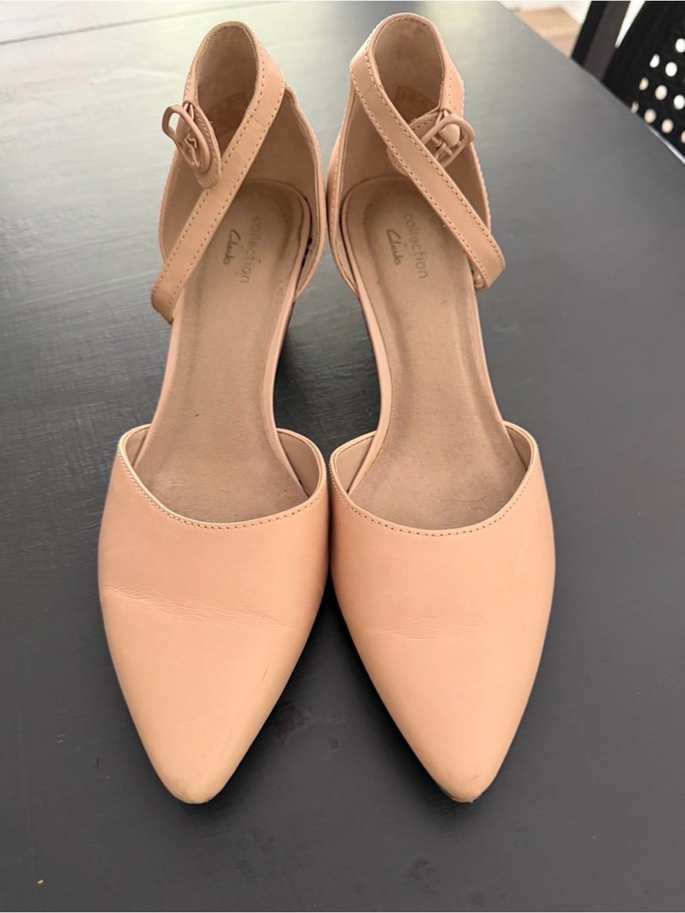 Clarks Nude Pointed-Toe Ankle-Strap Heels